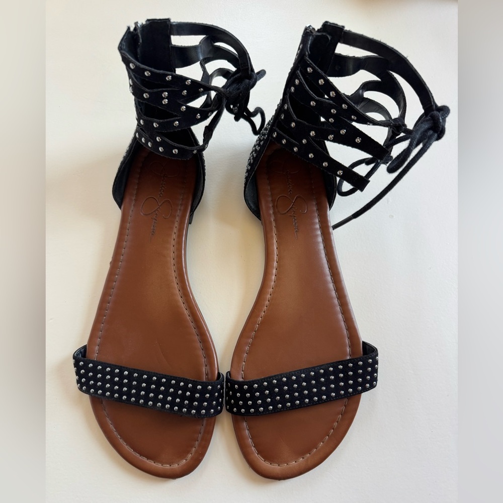 Jessica Simpson Black & Brown Sandals with Silver Accents